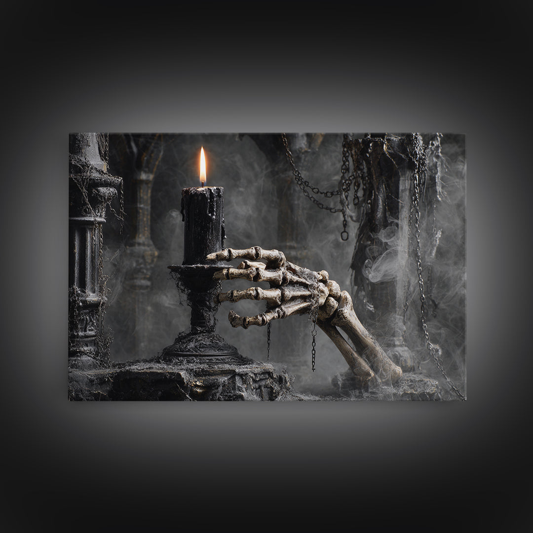 The Skeletal Hand Candleholder, Landscape Wall Art, Dark Halloween Decor, Canvas Print, Halloween Wall Decor, Gothic Home Decor