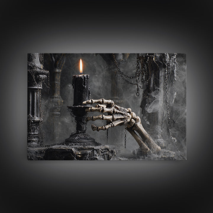 The Skeletal Hand Candleholder, Landscape Wall Art, Dark Halloween Decor, Canvas Print, Halloween Wall Decor, Gothic Home Decor
