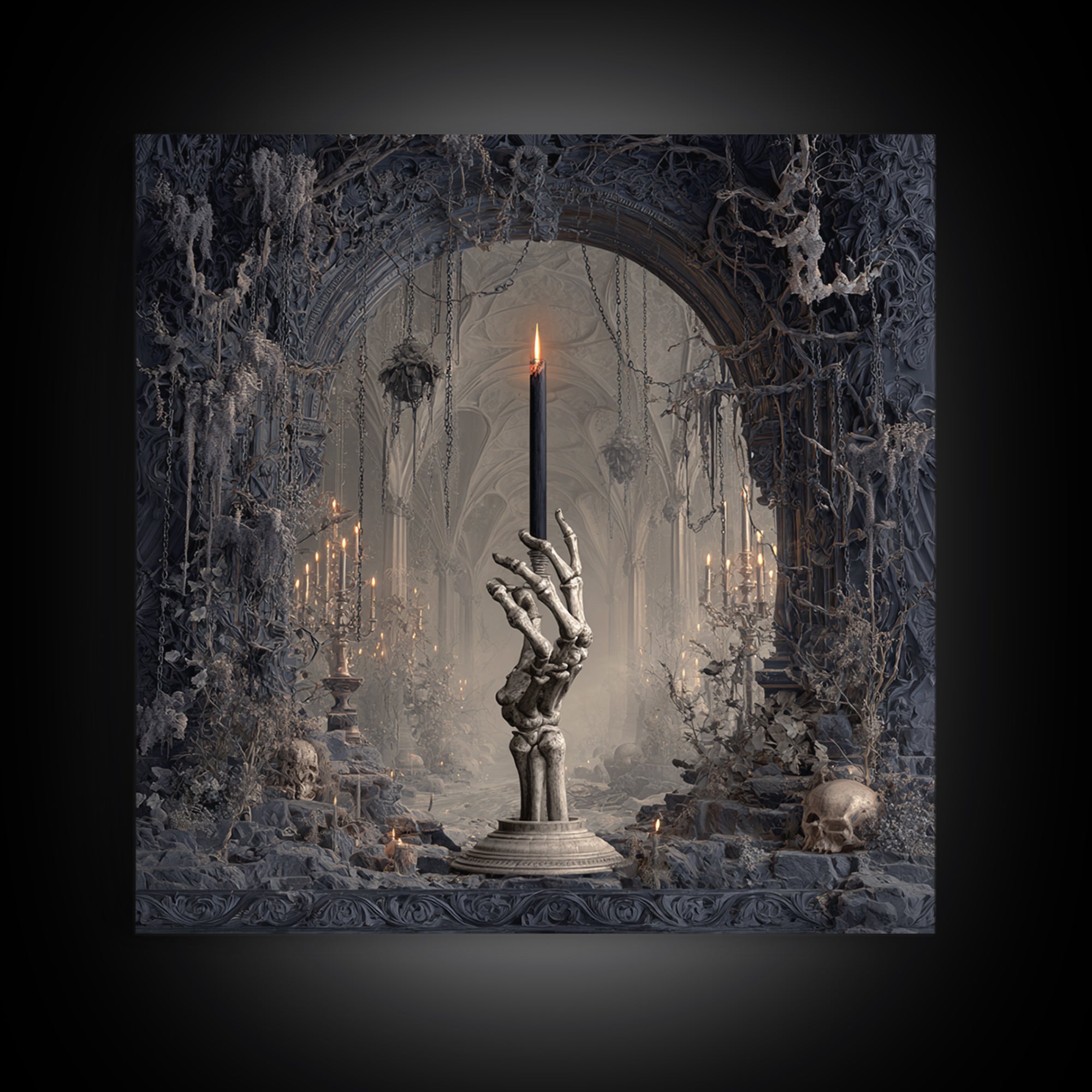 The Skeletal Hand Candleholder, Square Wall Art, Dark Fantasy Wall Art, Canvas Print, Halloween Wall Decor, Gothic Home Decor