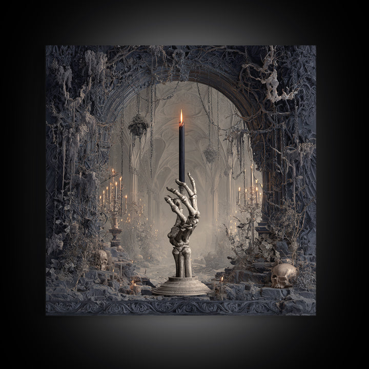 The Skeletal Hand Candleholder, Square Wall Art, Dark Fantasy Wall Art, Canvas Print, Halloween Wall Decor, Gothic Home Decor