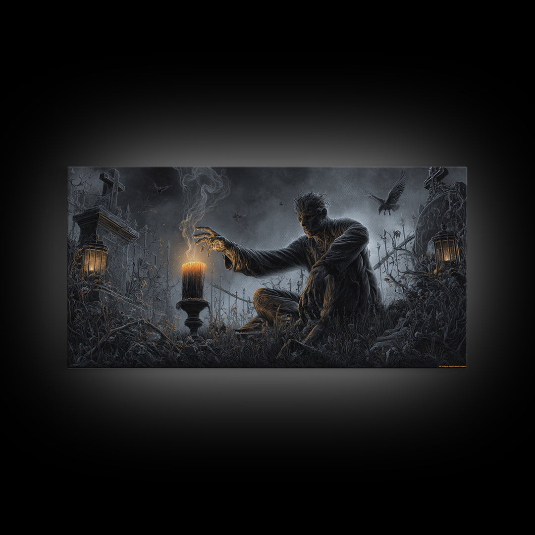 The Black Wax Candle, Wide Panoramic Art, Spooky Home Decor, Canvas Print, Halloween Wall Decor, Gothic Home Decor, Seasonal Home Decor