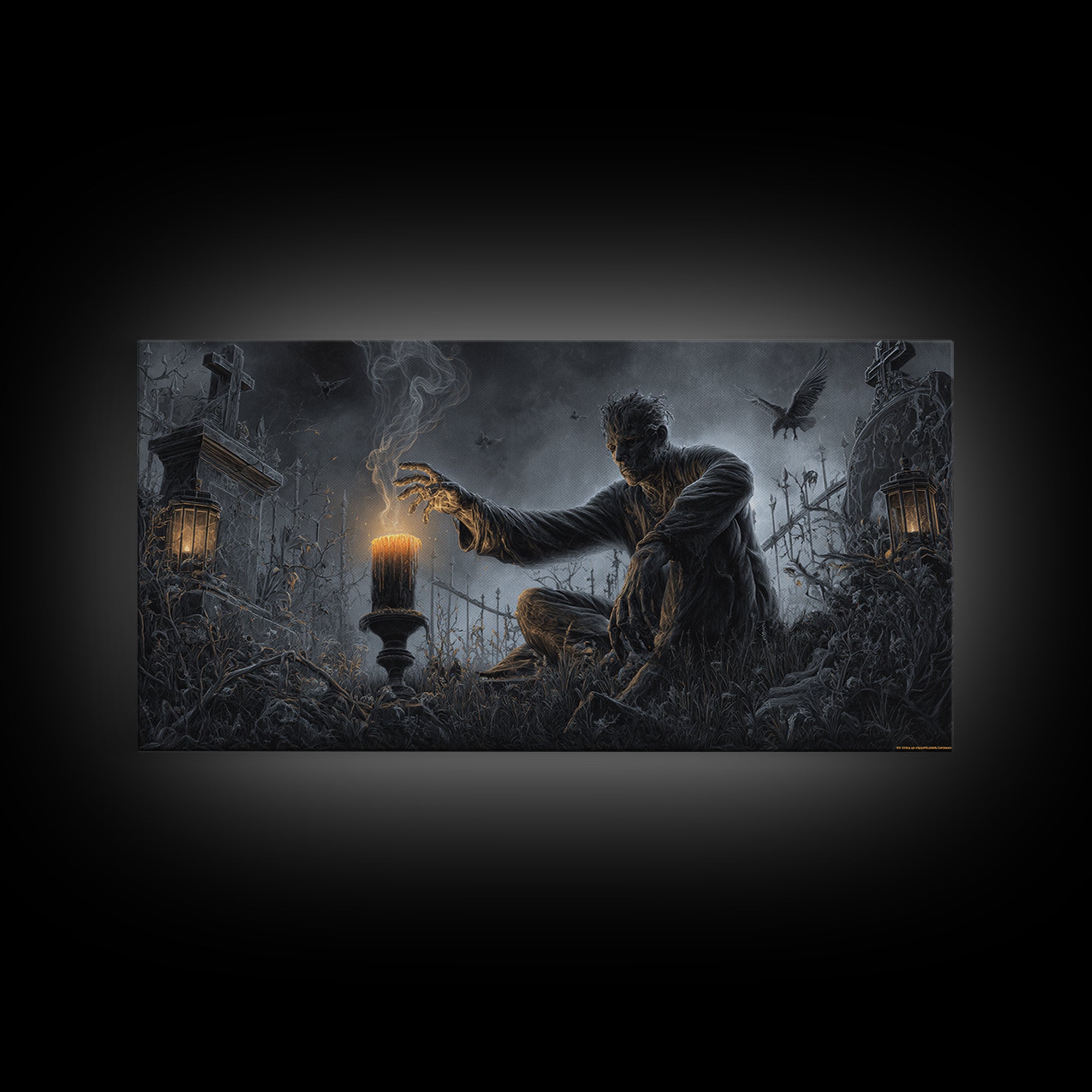 The Black Wax Candle, Wide Panoramic Art, Spooky Home Decor, Canvas Print, Halloween Wall Decor, Gothic Home Decor, Seasonal Home Decor