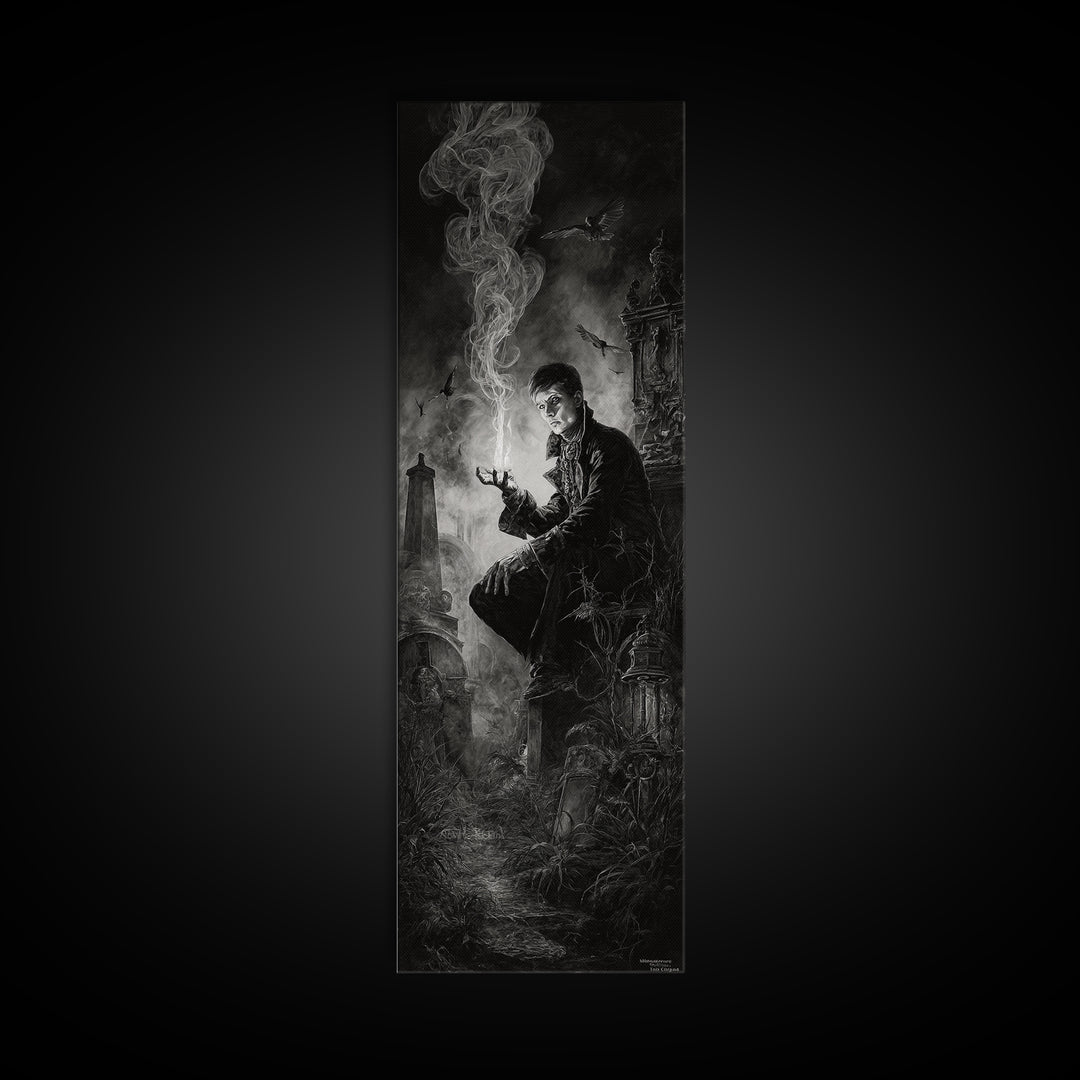 The Black Wax Candle, Tall Narrow Wall Art, Dark Fantasy Wall Art, Canvas Print, Halloween Wall Decor, Gothic Home Decor, Dark Fantasy Art