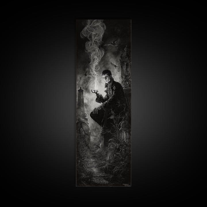 The Black Wax Candle, Tall Narrow Wall Art, Dark Fantasy Wall Art, Canvas Print, Halloween Wall Decor, Gothic Home Decor, Dark Fantasy Art
