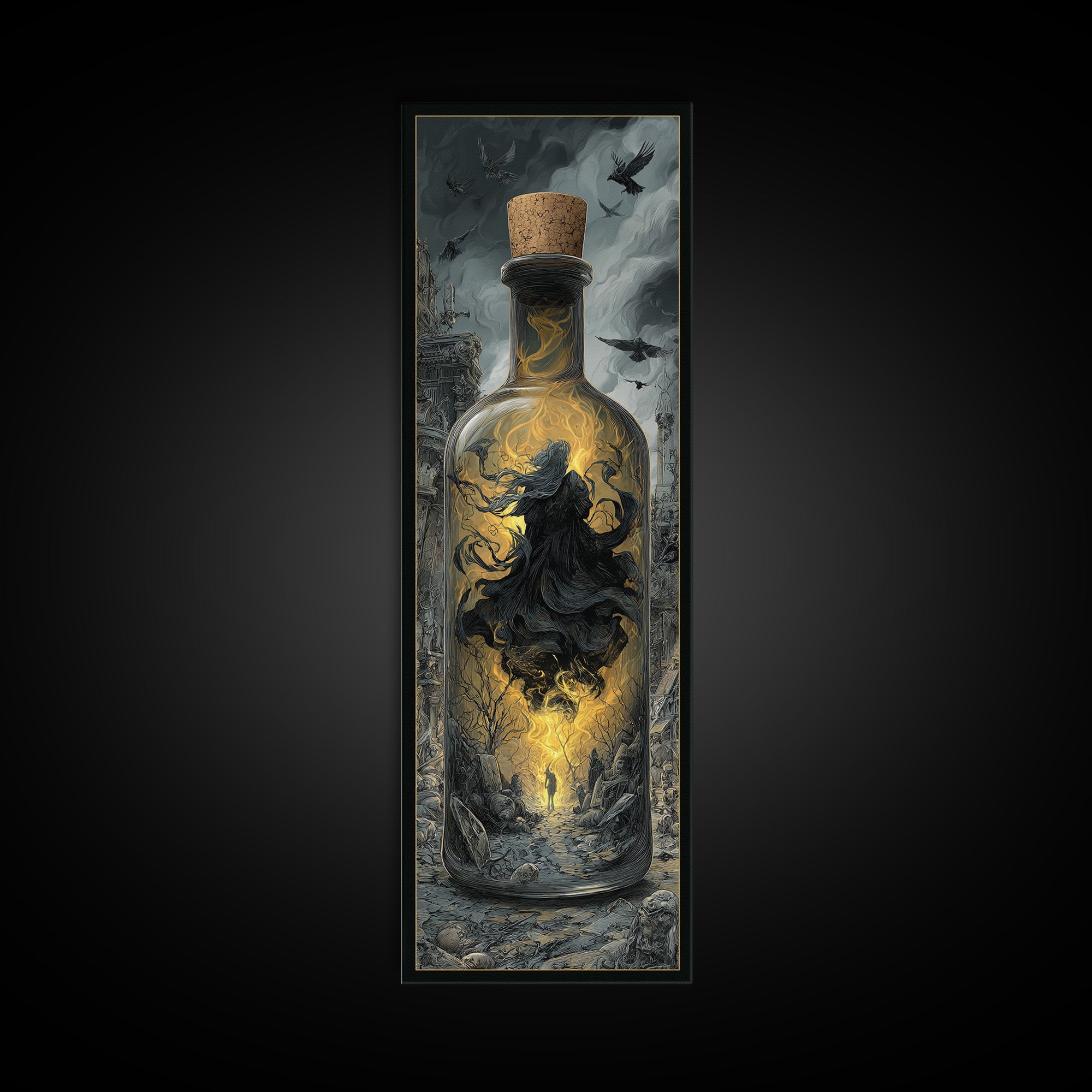 The Bottled Ghost, Tall Narrow Wall Art, Dark Fantasy Wall Art, Canvas Print, Halloween Wall Decor, Gothic Home Decor, Spooky Wall Decor