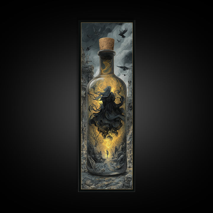 The Bottled Ghost, Tall Narrow Wall Art, Dark Fantasy Wall Art, Canvas Print, Halloween Wall Decor, Gothic Home Decor, Spooky Wall Decor