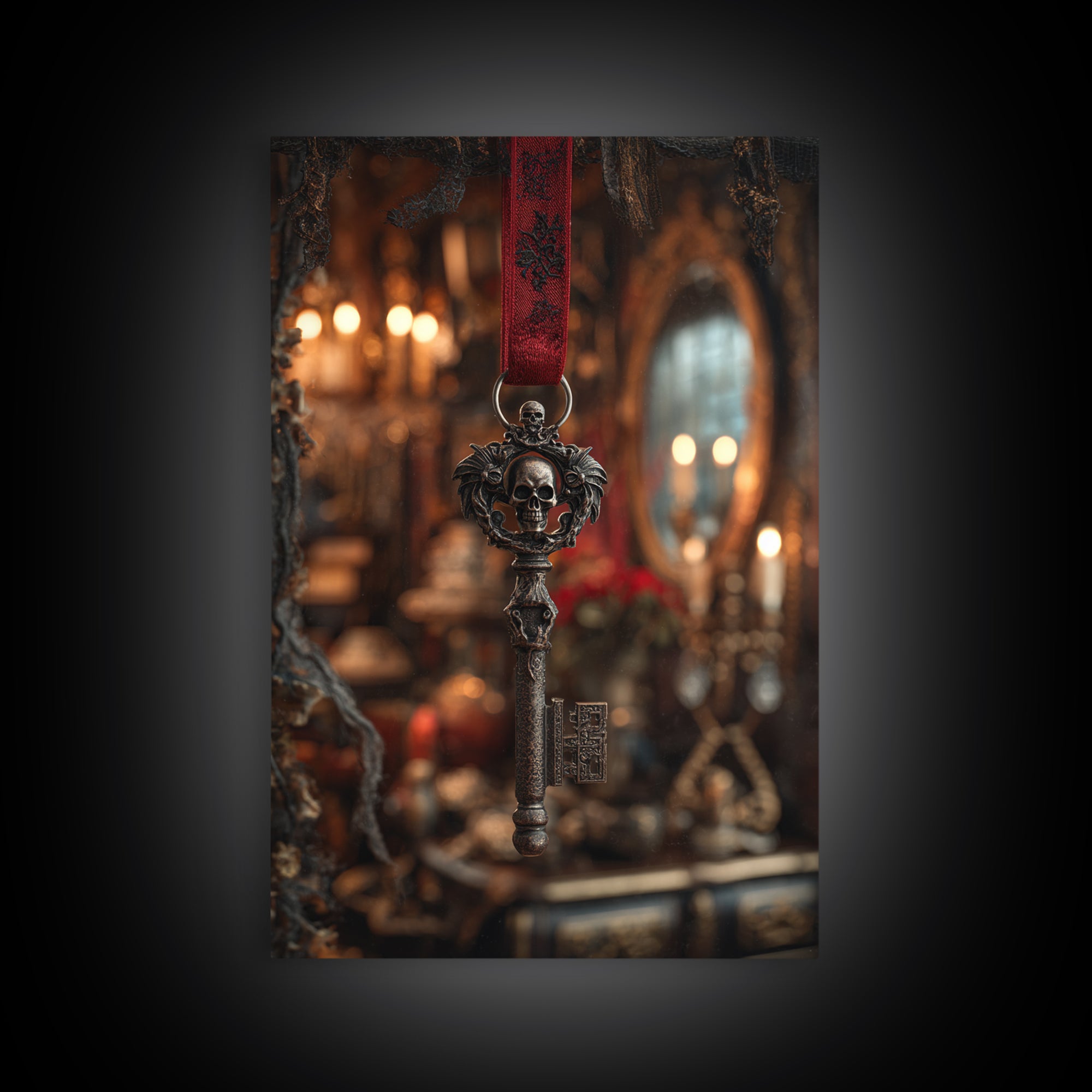 The Coffin Key, Vertical Wall Art, Haunted Gothic Art, Framed Canvas Print, Halloween Wall Decor, Gothic Home Decor, Dark Fantasy Art