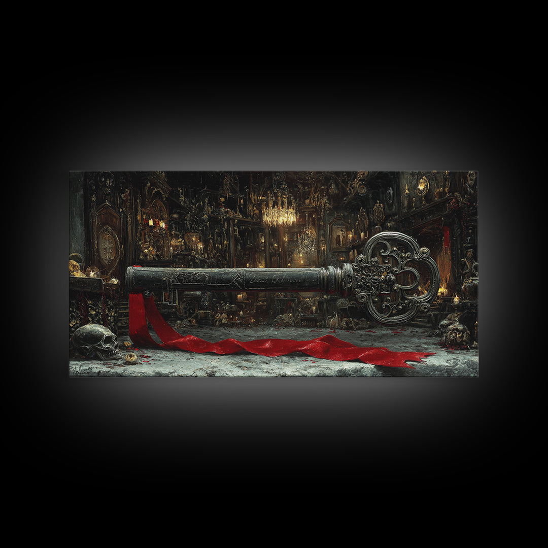 The Coffin Key, Wide Panoramic Art, Dark Halloween Decor, Canvas Print, Halloween Wall Decor, Gothic Home Decor, Statement Wall Art