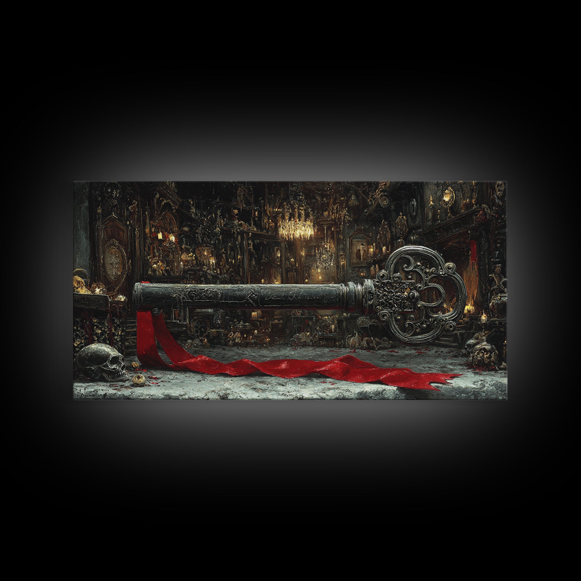 The Coffin Key, Wide Panoramic Art, Dark Halloween Decor, Canvas Print, Halloween Wall Decor, Gothic Home Decor, Statement Wall Art
