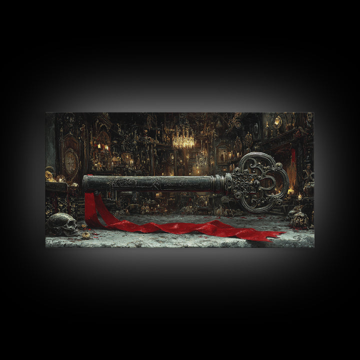 The Coffin Key, Wide Panoramic Art, Dark Halloween Decor, Canvas Print, Halloween Wall Decor, Gothic Home Decor, Statement Wall Art