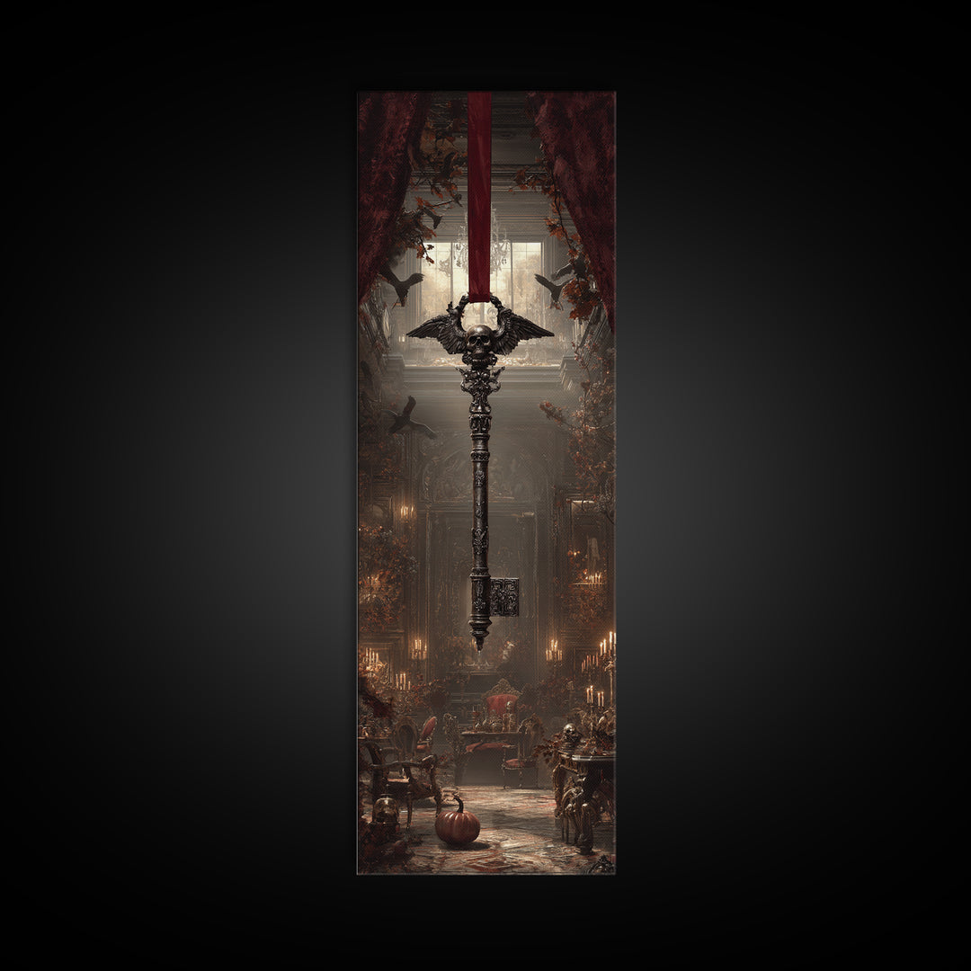 The Coffin Key, Tall Narrow Wall Art, Macabre Wall Art, Framed Canvas Print, Halloween Wall Decor, Gothic Home Decor, Halloween Decor