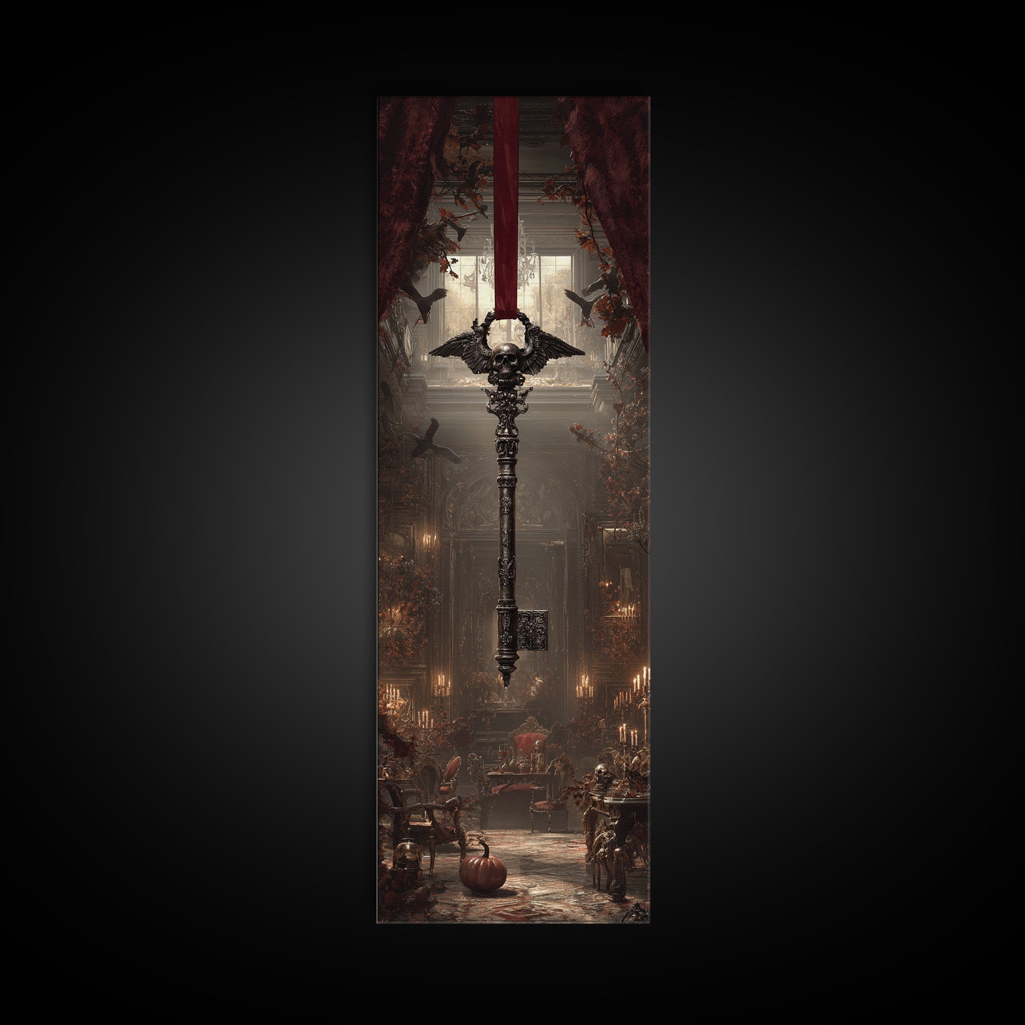 The Coffin Key, Tall Narrow Wall Art, Macabre Wall Art, Framed Canvas Print, Halloween Wall Decor, Gothic Home Decor, Halloween Decor
