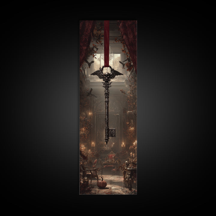 The Coffin Key, Tall Narrow Wall Art, Macabre Wall Art, Framed Canvas Print, Halloween Wall Decor, Gothic Home Decor, Halloween Decor