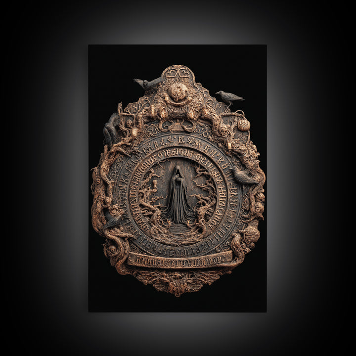 The Antique Spirit Board, Vertical Wall Art, Macabre Wall Art, Framed Canvas Print, Halloween Wall Decor, Gothic Home Decor