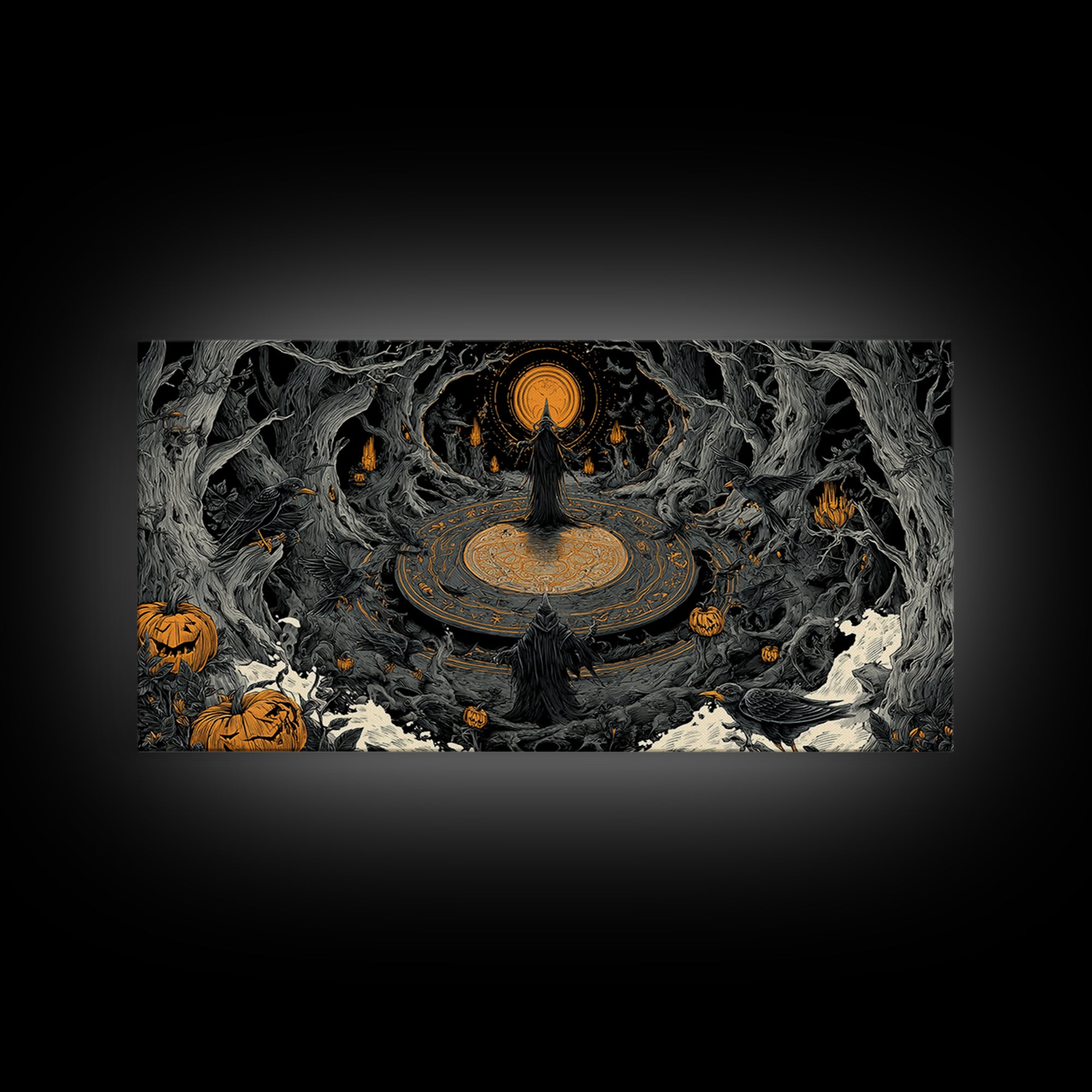 The Antique Spirit Board, Wide Panoramic Art, Dark Fantasy Wall Art, Canvas Print, Halloween Wall Decor, Gothic Home Decor, Macabre Wall Art
