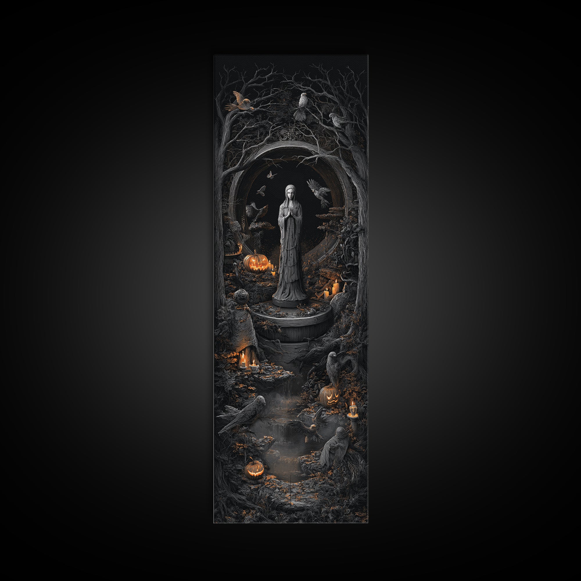 The Antique Spirit Board, Tall Narrow Wall Art, Gothic Horror Wall Art, Framed Canvas Print, Halloween Wall Decor, Gothic Home Decor