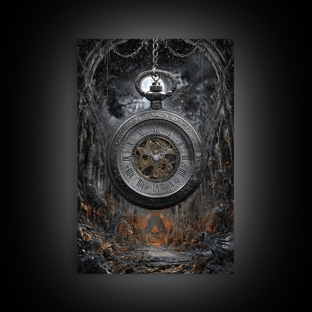 The Cursed Pocket Watch, Vertical Wall Art, Gothic Horror Wall Art, Framed Canvas Print, Halloween Wall Decor, Gothic Home Decor