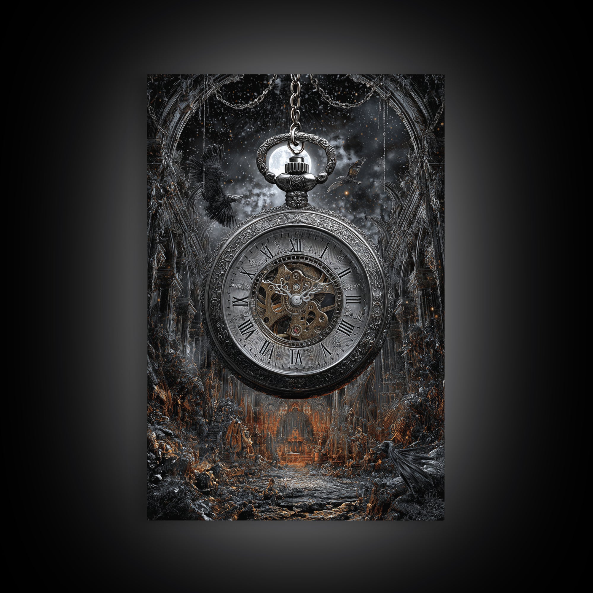 The Cursed Pocket Watch, Vertical Wall Art, Gothic Horror Wall Art, Framed Canvas Print, Halloween Wall Decor, Gothic Home Decor