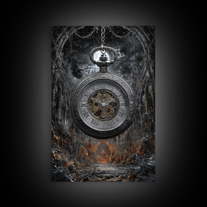 The Cursed Pocket Watch, Vertical Wall Art, Gothic Horror Wall Art, Framed Canvas Print, Halloween Wall Decor, Gothic Home Decor