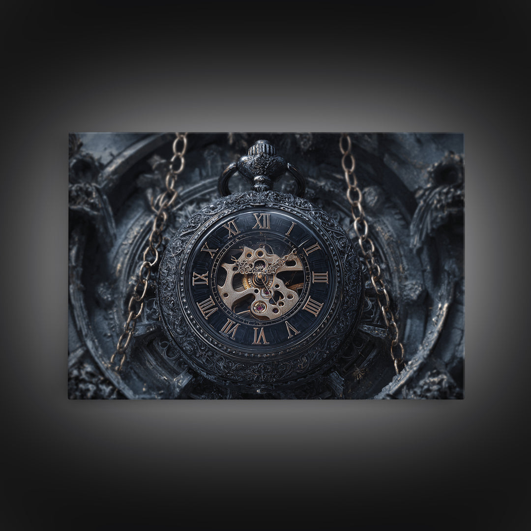 The Cursed Pocket Watch, Landscape Wall Art, Haunted Gothic Art, Framed Canvas Print, Halloween Wall Decor, Gothic Home Decor