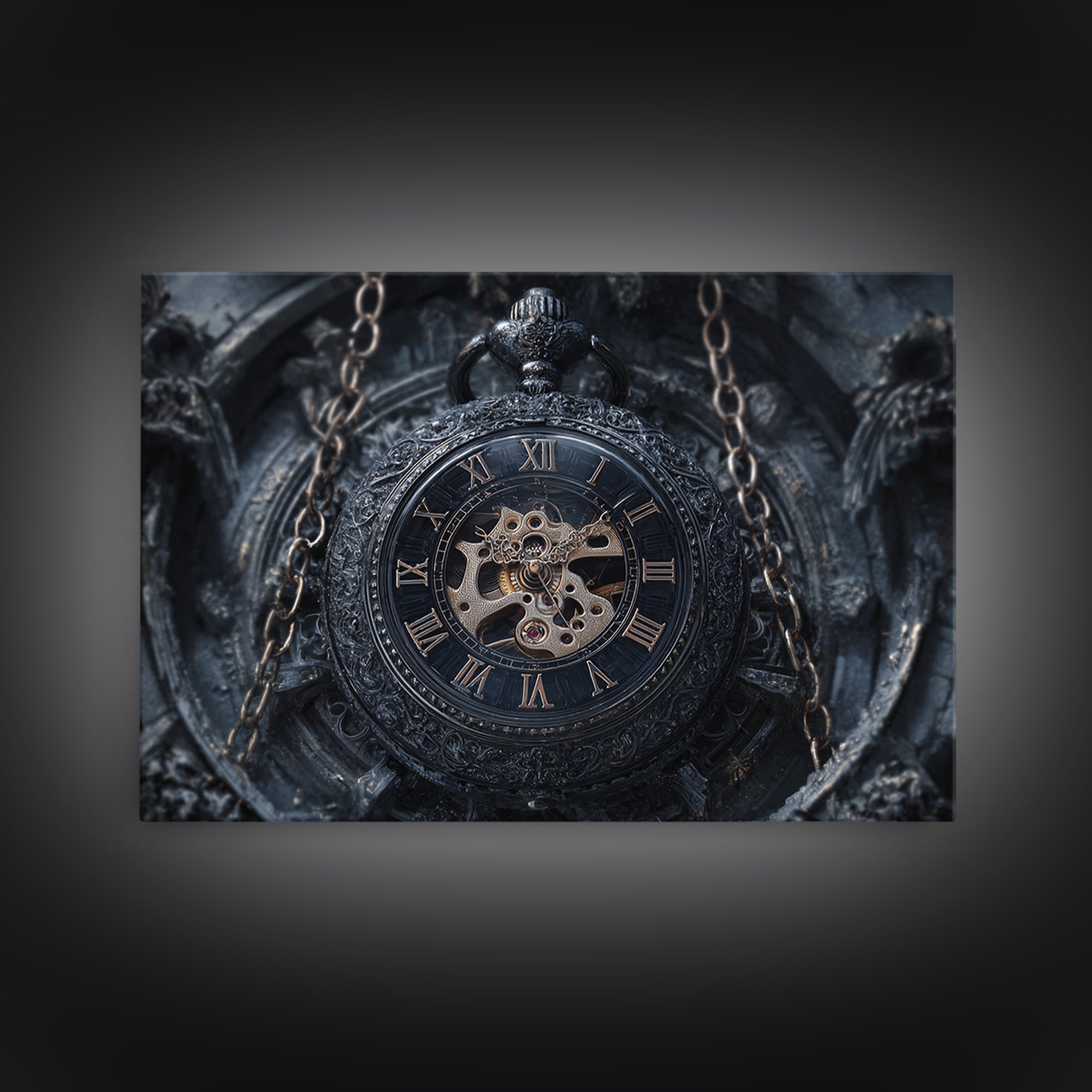 The Cursed Pocket Watch, Landscape Wall Art, Haunted Gothic Art, Framed Canvas Print, Halloween Wall Decor, Gothic Home Decor