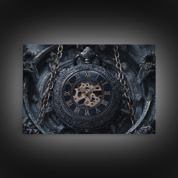 The Cursed Pocket Watch, Landscape Wall Art, Haunted Gothic Art, Framed Canvas Print, Halloween Wall Decor, Gothic Home Decor