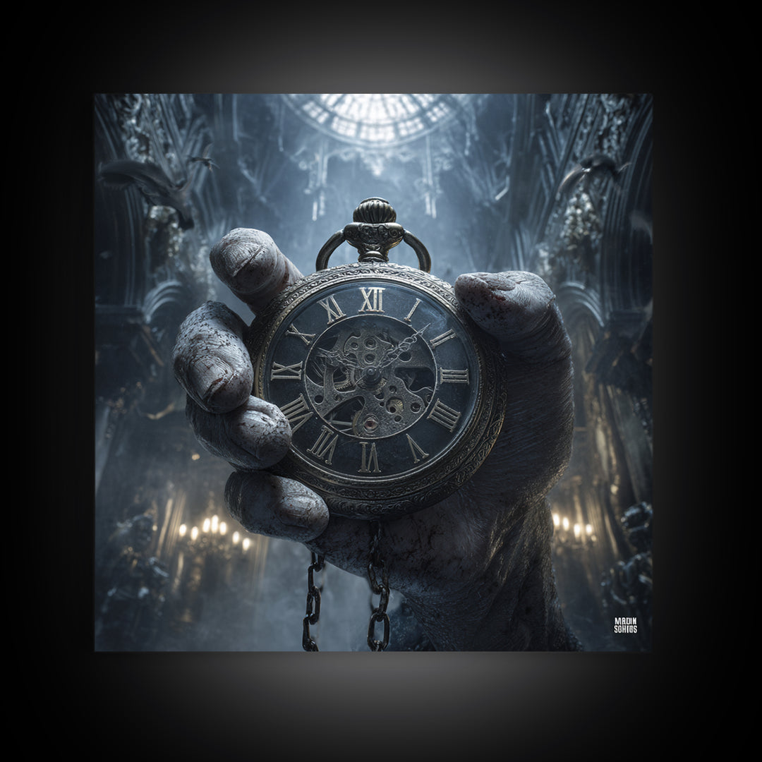 The Cursed Pocket Watch, Square Wall Art, Dark Halloween Decor, Canvas Print, Halloween Wall Decor, Gothic Home Decor