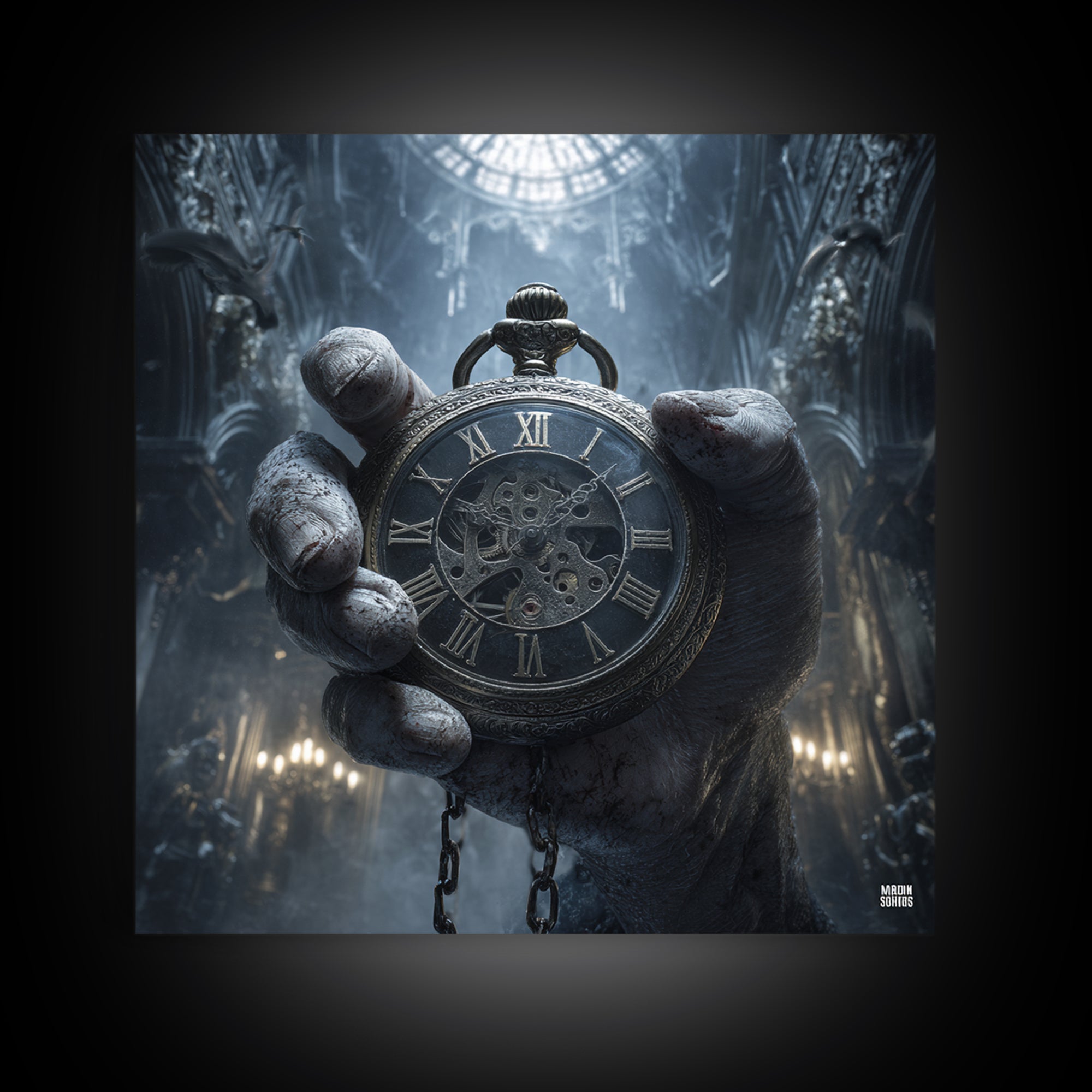 The Cursed Pocket Watch, Square Wall Art, Dark Halloween Decor, Canvas Print, Halloween Wall Decor, Gothic Home Decor