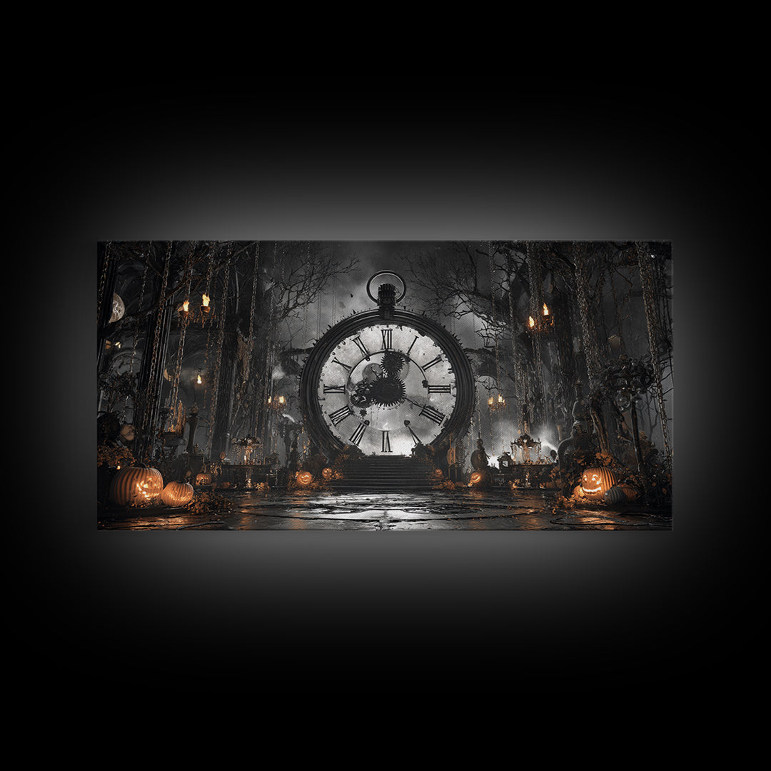 The Cursed Pocket Watch, Wide Panoramic Art, Spooky Home Decor, Canvas Print, Halloween Wall Decor, Gothic Home Decor