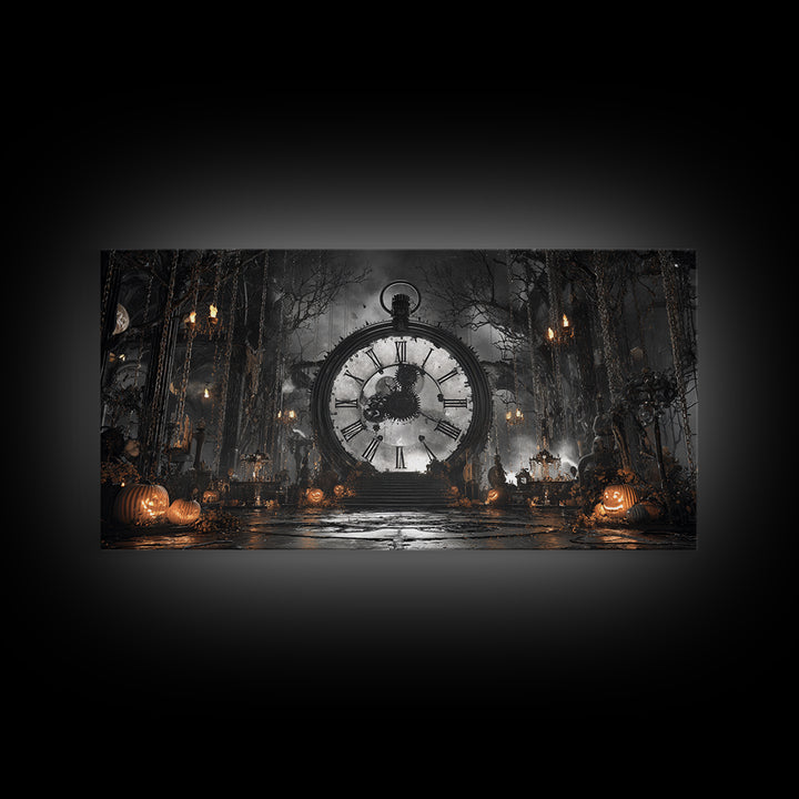 The Cursed Pocket Watch, Wide Panoramic Art, Spooky Home Decor, Canvas Print, Halloween Wall Decor, Gothic Home Decor