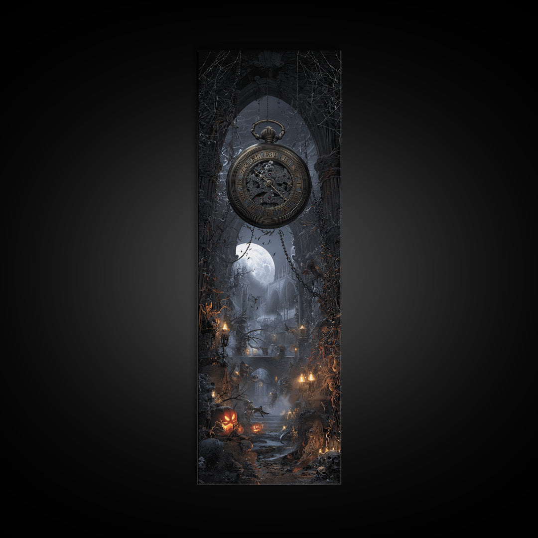 The Cursed Pocket Watch, Tall Narrow Wall Art, Spooky Home Decor, Canvas Print, Halloween Wall Decor, Gothic Home Decor, Halloween Decor