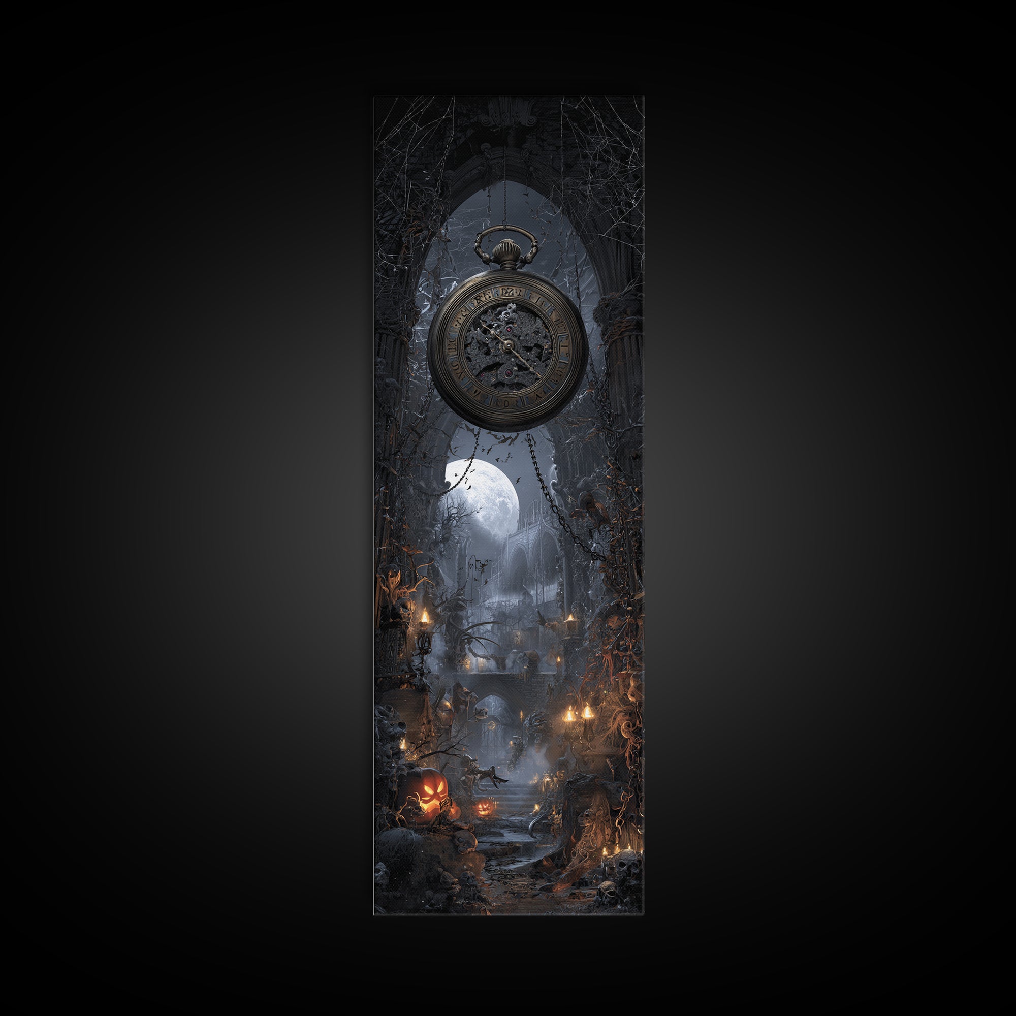 The Cursed Pocket Watch, Tall Narrow Wall Art, Spooky Home Decor, Canvas Print, Halloween Wall Decor, Gothic Home Decor, Halloween Decor