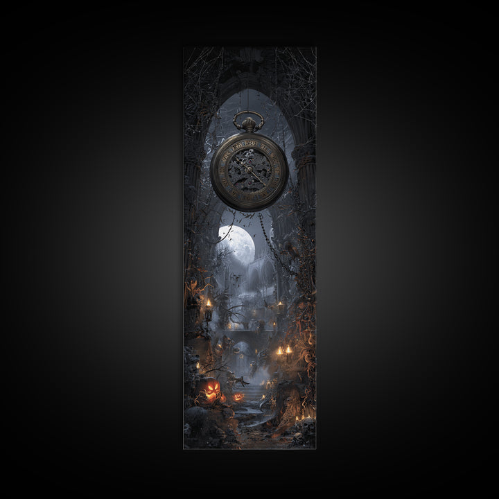 The Cursed Pocket Watch, Tall Narrow Wall Art, Spooky Home Decor, Canvas Print, Halloween Wall Decor, Gothic Home Decor, Halloween Decor