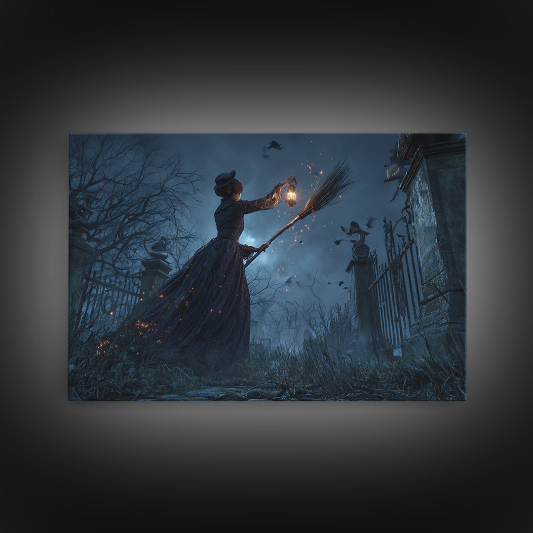 The Witch'S Broom, Landscape Wall Art, Dark Halloween Decor, Canvas Print, Halloween Wall Decor, Gothic Home Decor, Collectible Wall Decor