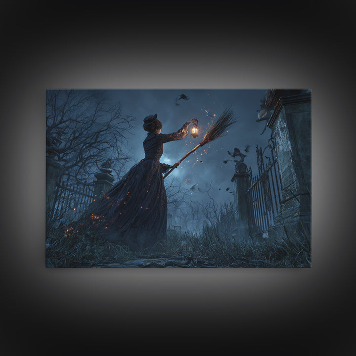 The Witch'S Broom, Landscape Wall Art, Dark Halloween Decor, Canvas Print, Halloween Wall Decor, Gothic Home Decor, Collectible Wall Decor