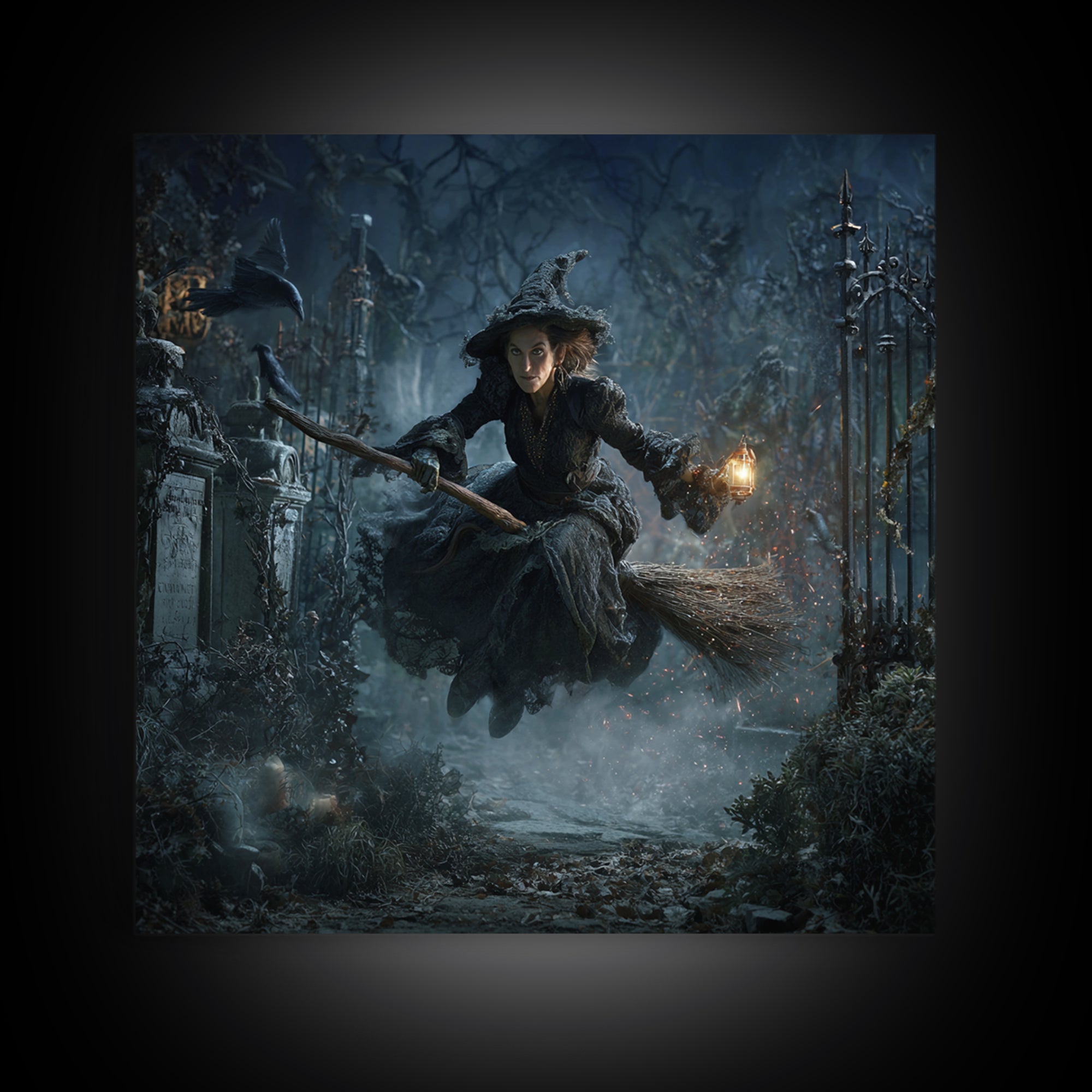 The Witch'S Broom, Square Wall Art, Dark Halloween Decor, Canvas Print, Halloween Wall Decor, Gothic Home Decor, Seasonal Home Decor