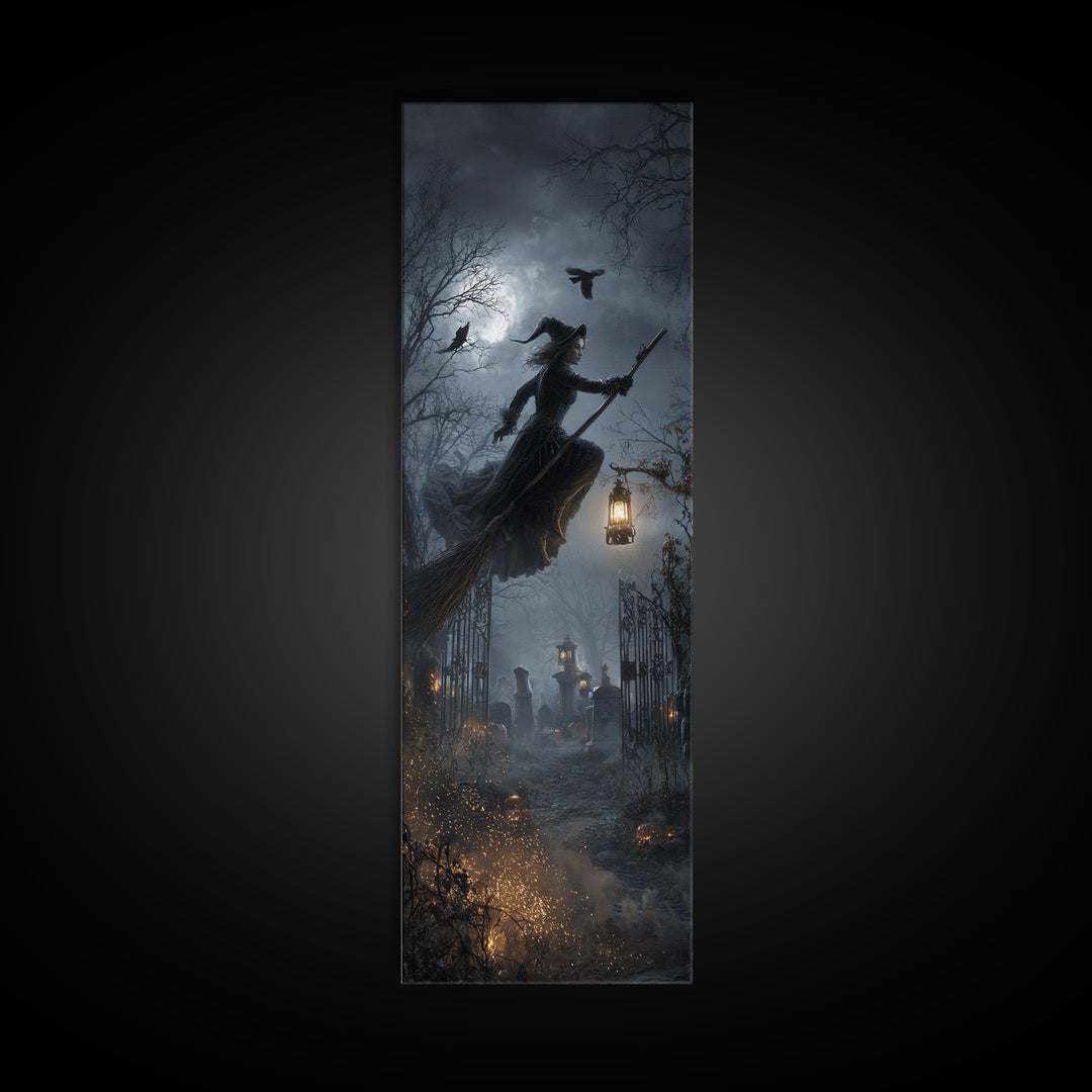 The Witch'S Broom, Tall Narrow Wall Art, Spooky Home Decor, Canvas Print, Halloween Wall Decor, Gothic Home Decor, Spooky Wall Decor
