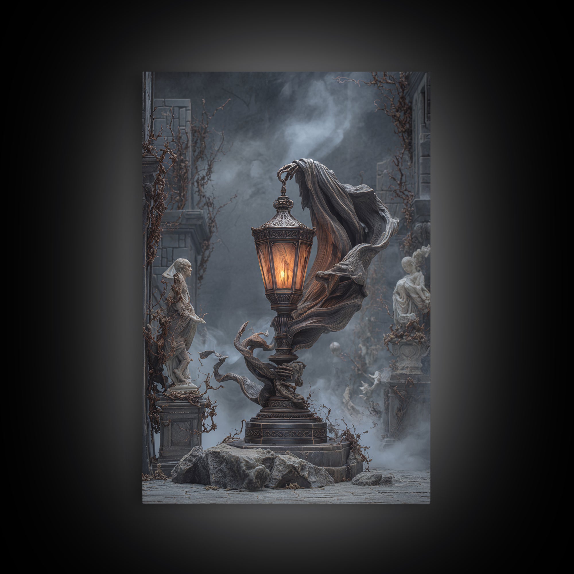 The Bone-Handled Lantern, Vertical Wall Art, Dark Halloween Decor, Canvas Print, Halloween Wall Decor, Gothic Home Decor, Spooky Wall Decor