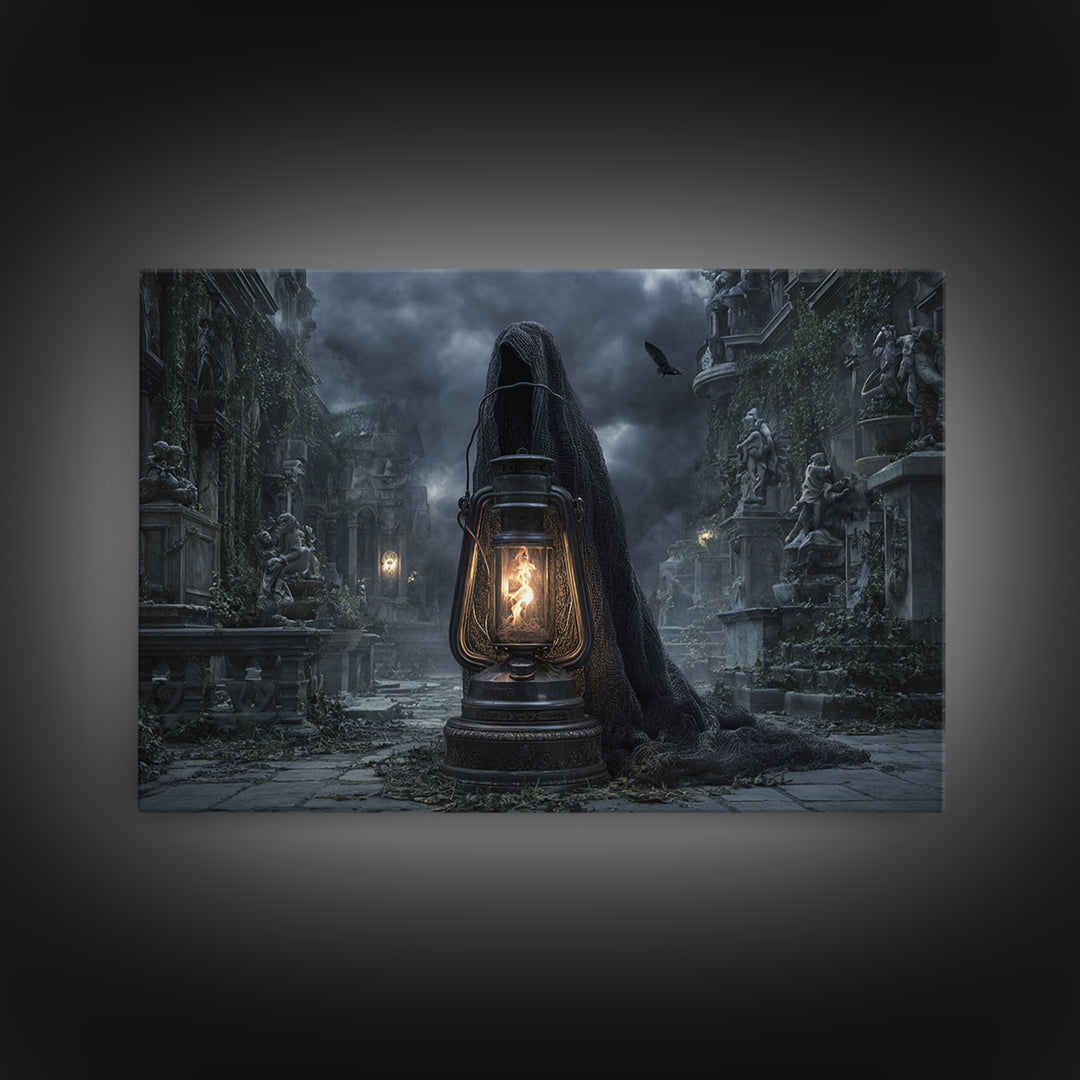 The Bone-Handled Lantern, Landscape Wall Art, Dark Halloween Decor, Canvas Print, Halloween Wall Decor, Gothic Home Decor, Macabre Wall Art