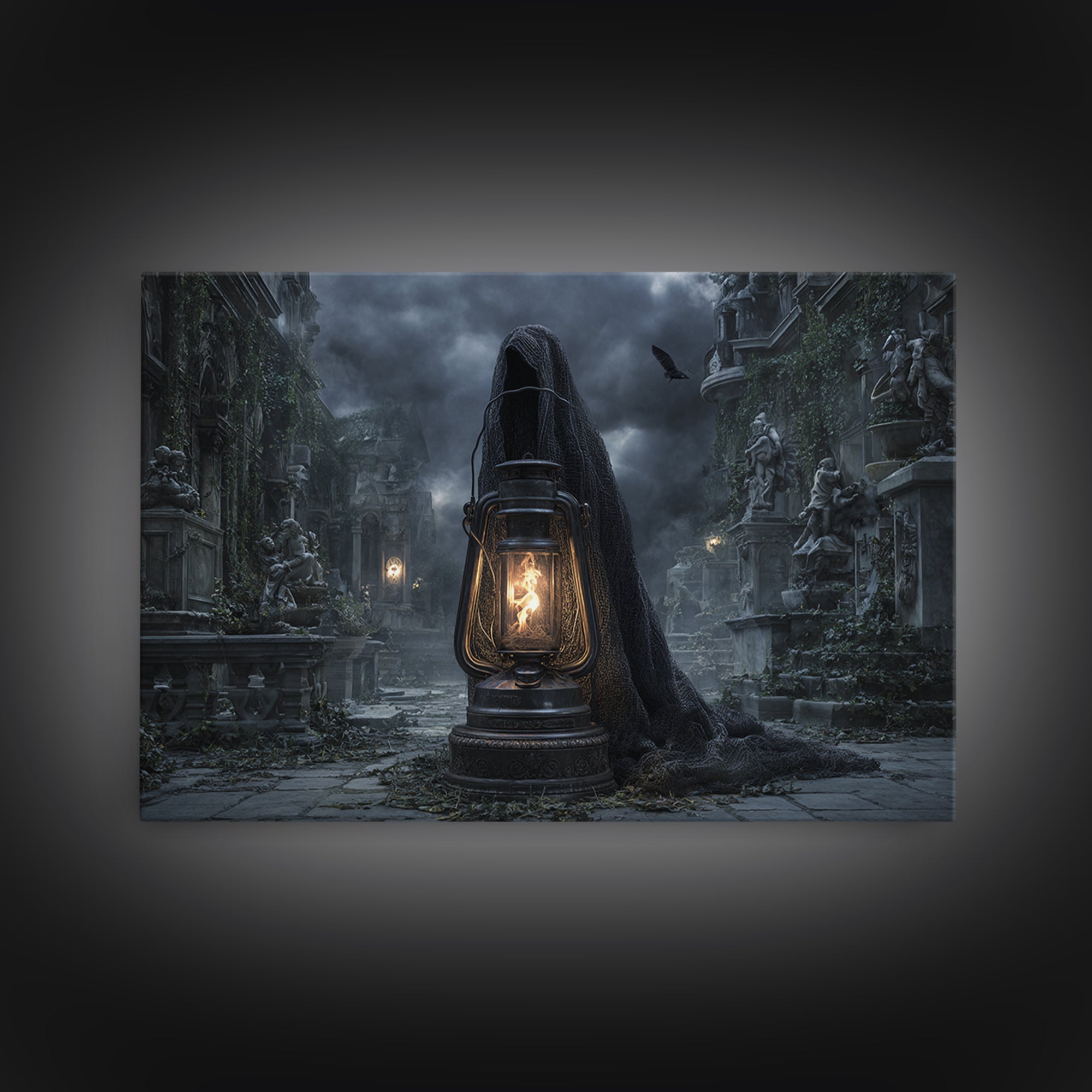 The Bone-Handled Lantern, Landscape Wall Art, Dark Halloween Decor, Canvas Print, Halloween Wall Decor, Gothic Home Decor, Macabre Wall Art