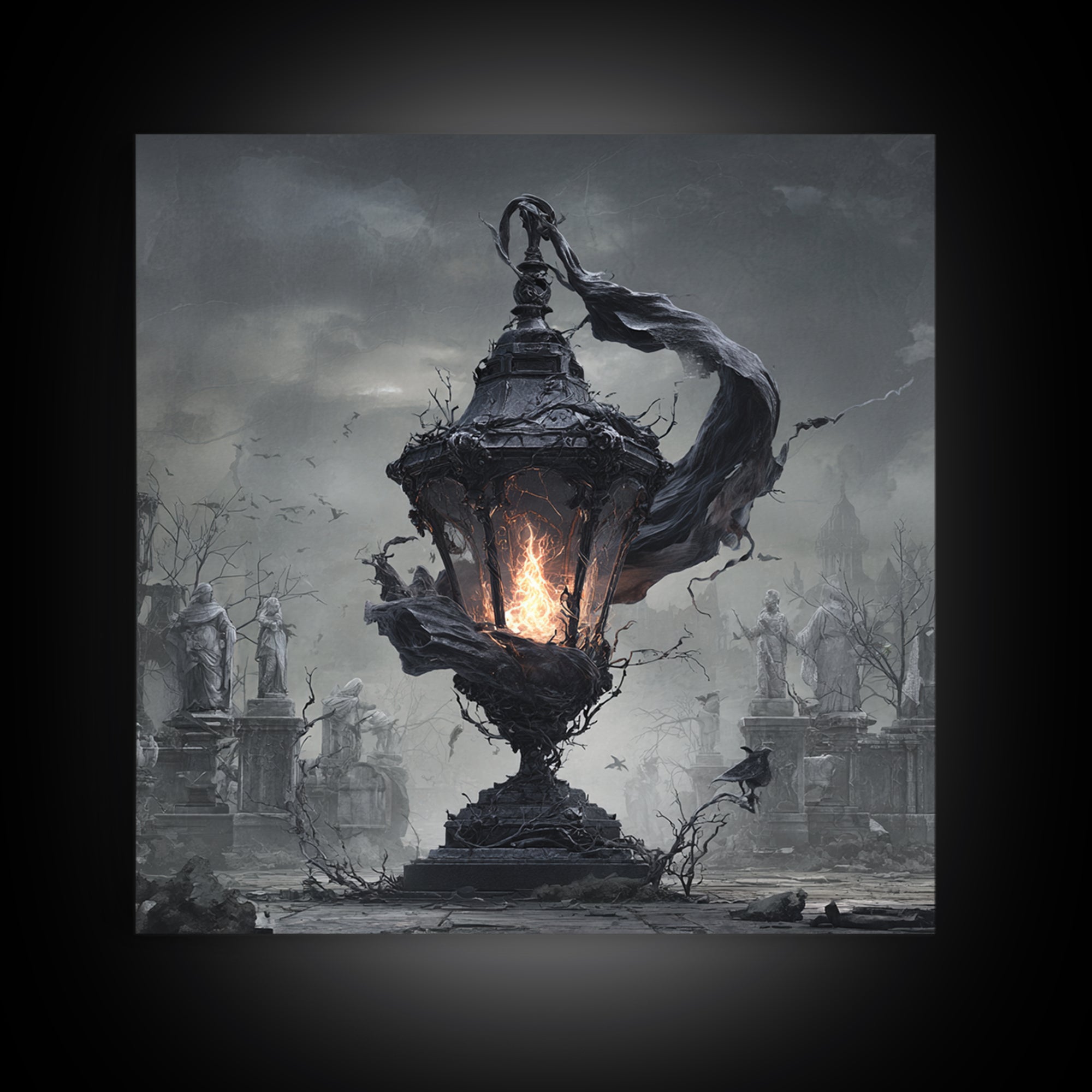 The Bone-Handled Lantern, Square Wall Art, Dark Fantasy Wall Art, Canvas Print, Halloween Wall Decor, Gothic Home Decor