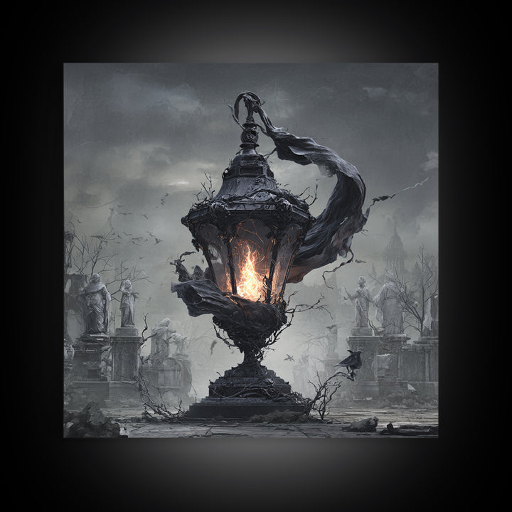 The Bone-Handled Lantern, Square Wall Art, Dark Fantasy Wall Art, Canvas Print, Halloween Wall Decor, Gothic Home Decor