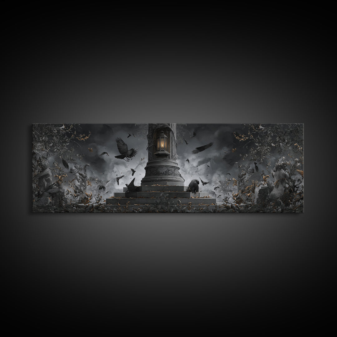 The Bone-Handled Lantern, Extra Wide Wall Art, Macabre Wall Art, Framed Canvas Print, Halloween Wall Decor, Gothic Home Decor