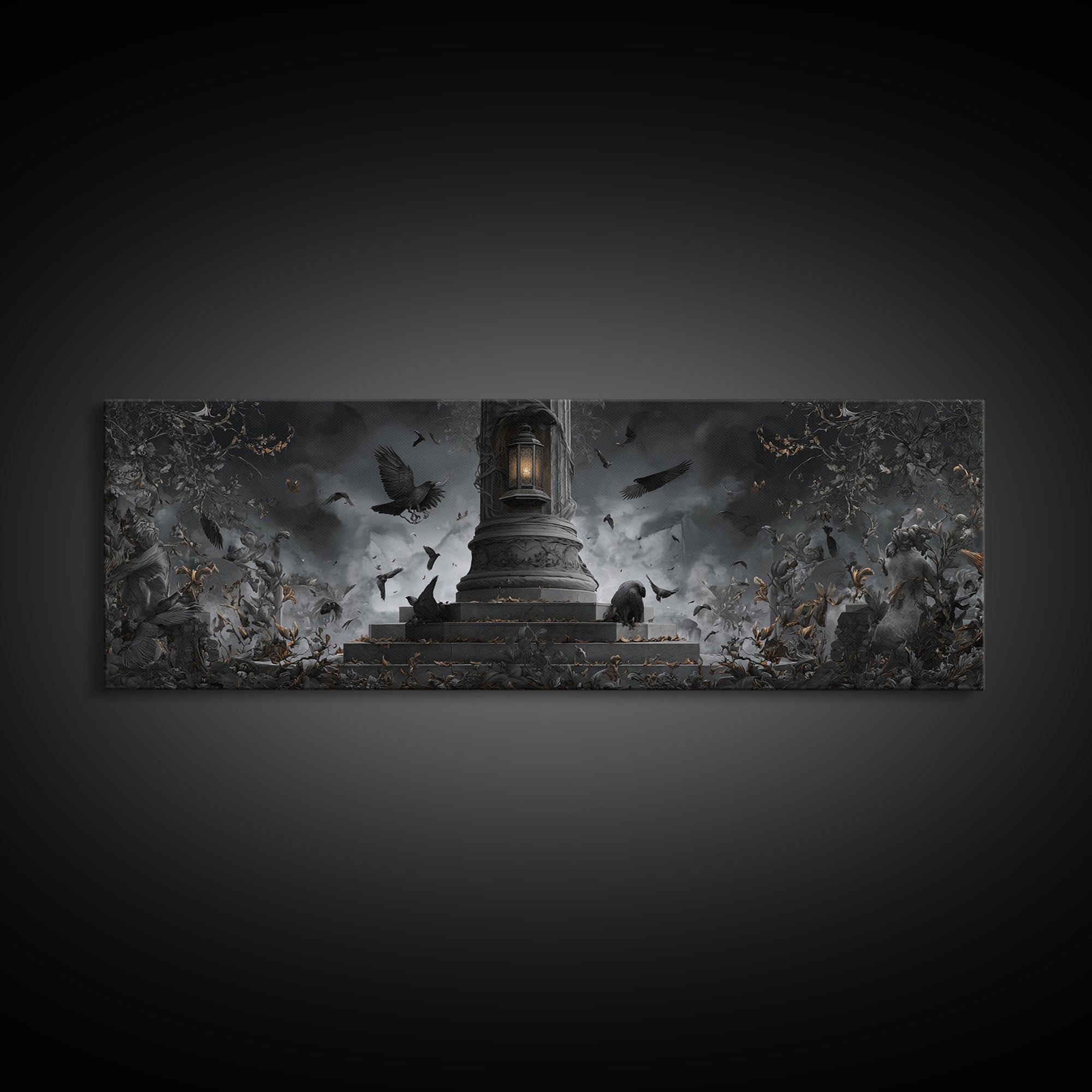 The Bone-Handled Lantern, Extra Wide Wall Art, Macabre Wall Art, Framed Canvas Print, Halloween Wall Decor, Gothic Home Decor