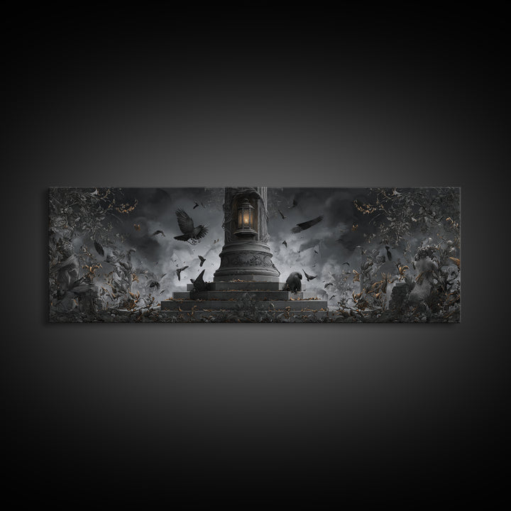 The Bone-Handled Lantern, Extra Wide Wall Art, Macabre Wall Art, Framed Canvas Print, Halloween Wall Decor, Gothic Home Decor