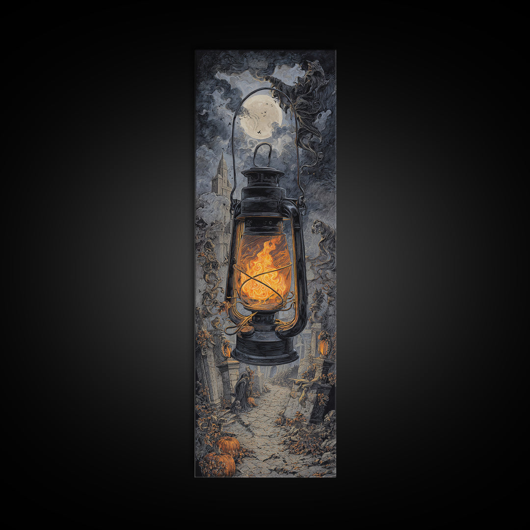 The Bone-Handled Lantern, Tall Narrow Wall Art, Spooky Home Decor, Canvas Print, Halloween Wall Decor, Gothic Home Decor, Halloween Decor