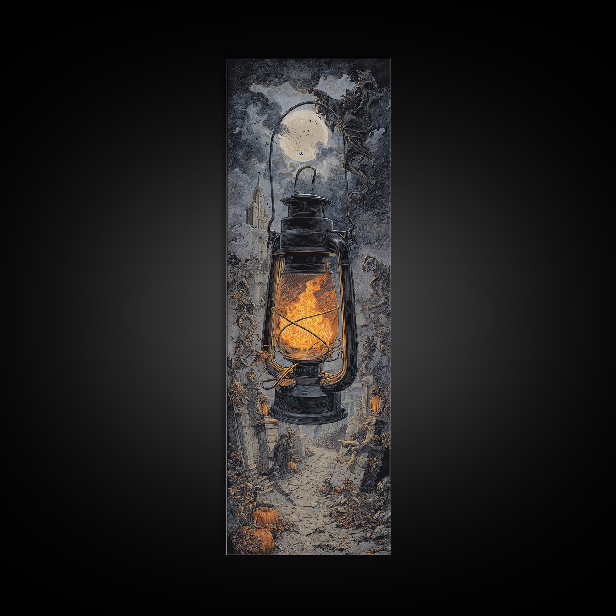 The Bone-Handled Lantern, Tall Narrow Wall Art, Spooky Home Decor, Canvas Print, Halloween Wall Decor, Gothic Home Decor, Halloween Decor