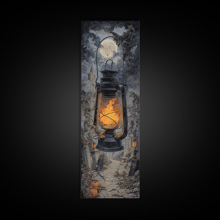 The Bone-Handled Lantern, Tall Narrow Wall Art, Spooky Home Decor, Canvas Print, Halloween Wall Decor, Gothic Home Decor, Halloween Decor