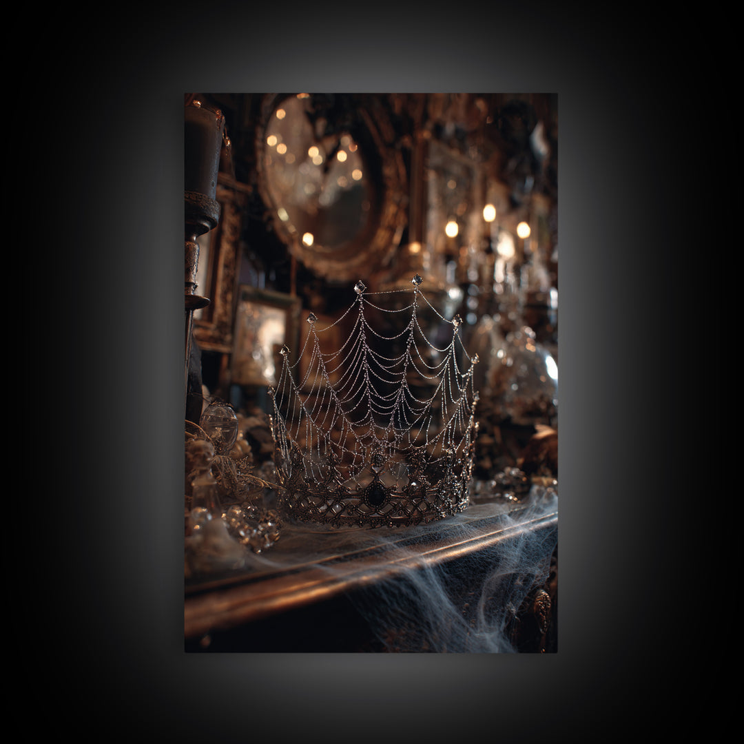 The Spiderweb Crown, Vertical Wall Art, Dark Halloween Decor, Canvas Print, Halloween Wall Decor, Gothic Home Decor, Collectible Wall Decor