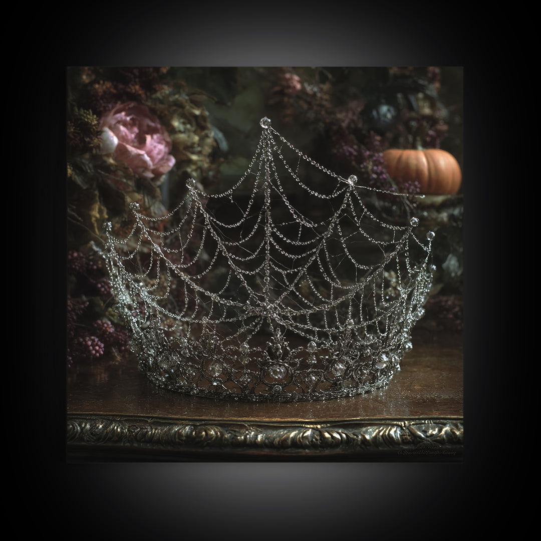 The Spiderweb Crown, Square Wall Art, Dark Halloween Decor, Canvas Print, Halloween Wall Decor, Gothic Home Decor, Spooky Wall Decor